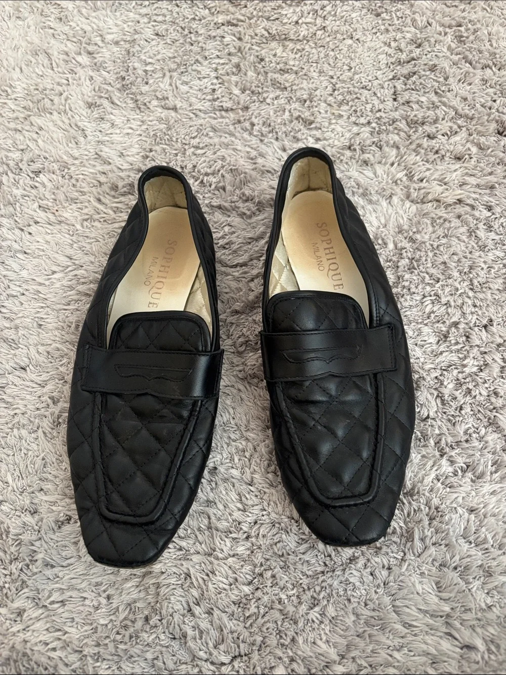 Quilted Black Leather Loafers for women